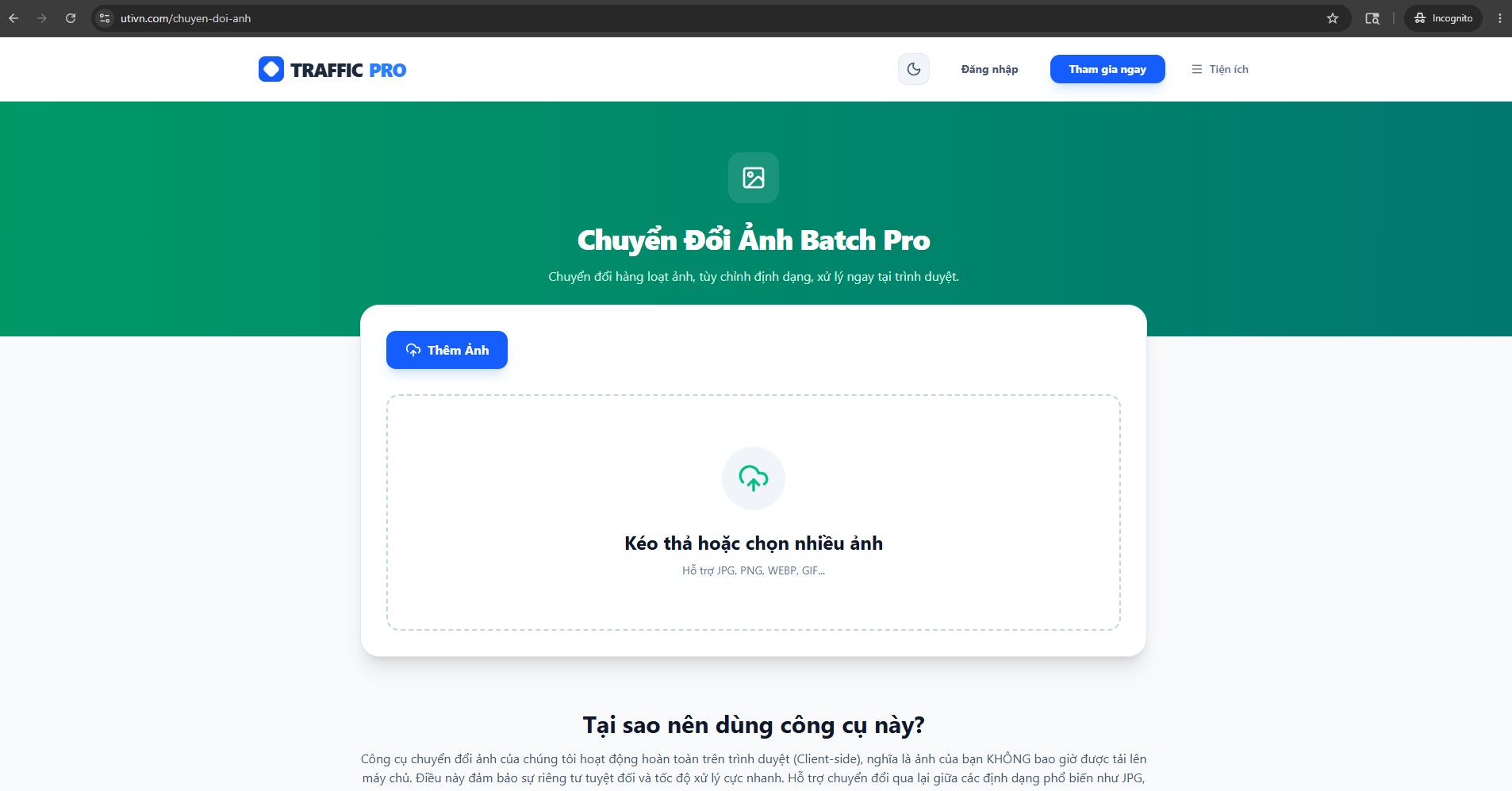 Công cụ chuyển đổi nén ảnh JPG PNG WEBP hiệu quả của Tool Tiện Ích Website 2026